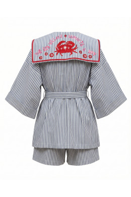 Блузка А2760/3а бело-голубая