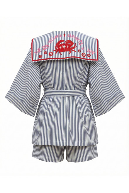 Блузка А2760/3а бело-голубая