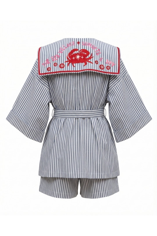 Блузка А2760/3а бело-голубая