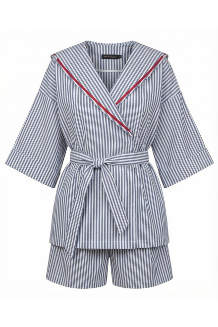 Блузка А2760/3а бело-голубая