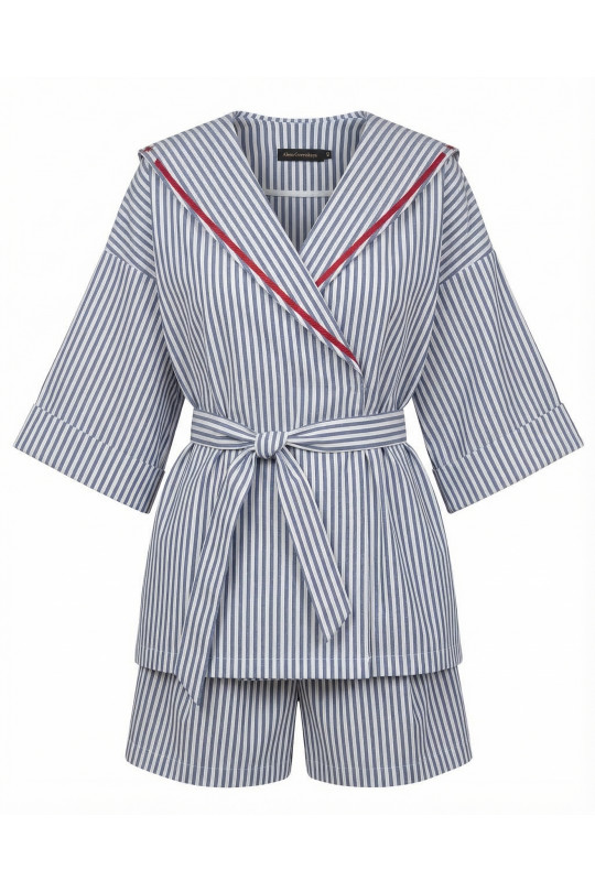 Блузка А2760/3а бело-голубая