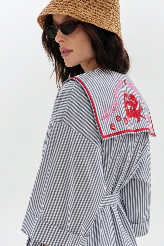 Блузка А2760/3а бело-голубая